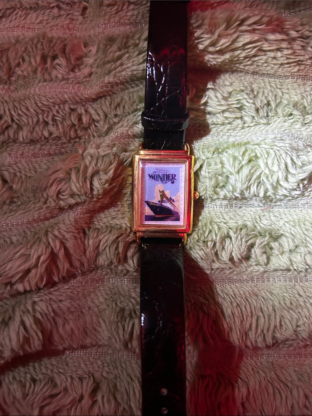 Disney Gold-Tone Rectangular Watch with Black Strap
